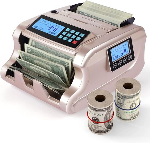 MUNBYN IMC06 Money Counter Machine, Rose Gold Money Counter Has 3 Screens, 5+ Detection UV/MG/IR/DD/MT Count Value of Bills, Add with Batch Mode Cash Counting Machine, 1500 Bills/Min, Luxury Gold in Saudi Arabia