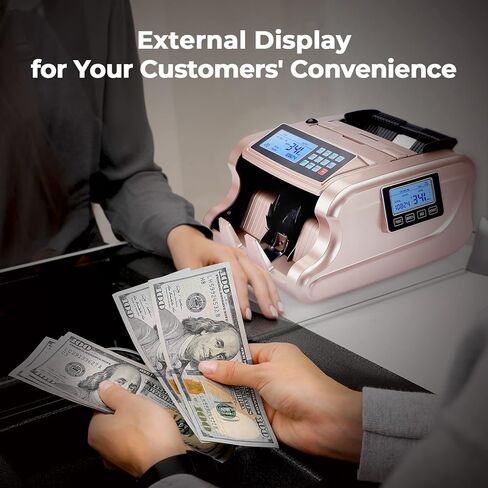 MUNBYN IMC06 Money Counter Machine, Rose Gold Money Counter Has 3 Screens, 5+ Detection UV/MG/IR/DD/MT Count Value of Bills, Add with Batch Mode Cash Counting Machine, 1500 Bills/Min, Luxury Gold in Saudi Arabia