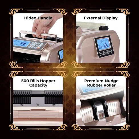 MUNBYN IMC06 Money Counter Machine, Rose Gold Money Counter Has 3 Screens, 5+ Detection UV/MG/IR/DD/MT Count Value of Bills, Add with Batch Mode Cash Counting Machine, 1500 Bills/Min, Luxury Gold in Saudi Arabia