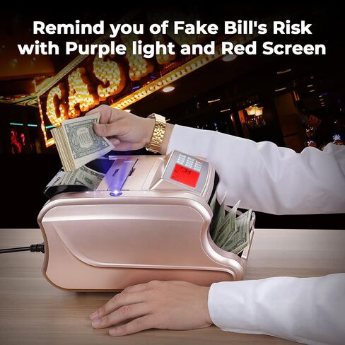 MUNBYN IMC06 Money Counter Machine, Rose Gold Money Counter Has 3 Screens, 5+ Detection UV/MG/IR/DD/MT Count Value of Bills, Add with Batch Mode Cash Counting Machine, 1500 Bills/Min, Luxury Gold in Saudi Arabia