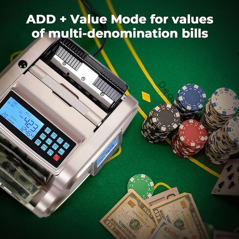 MUNBYN IMC06 Money Counter Machine, Rose Gold Money Counter Has 3 Screens, 5+ Detection UV/MG/IR/DD/MT Count Value of Bills, Add with Batch Mode Cash Counting Machine, 1500 Bills/Min, Luxury Gold in Saudi Arabia