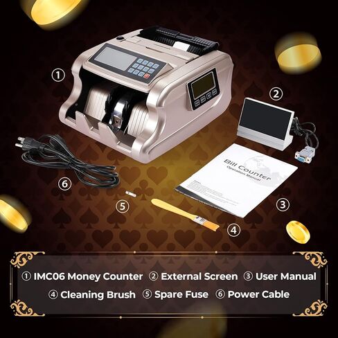 MUNBYN IMC06 Money Counter Machine, Rose Gold Money Counter Has 3 Screens, 5+ Detection UV/MG/IR/DD/MT Count Value of Bills, Add with Batch Mode Cash Counting Machine, 1500 Bills/Min, Luxury Gold in Saudi Arabia