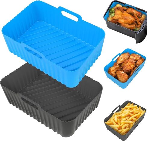 بطانات مقلاة هوائية من السيليكون مستطيلة 2 حزمة 8.0 بوصة بطانات Airfryer 8-10 QT بطانات مقلاة هوائية مزدوجة قابلة لإعادة الاستخدام وعاء فرن بطانة صينية الخبز، سلة مقلاة الهواء سلة سيليكون حصيرة وعاء مقلاة الهواء اكسسوارات المطبخ in Kuwait