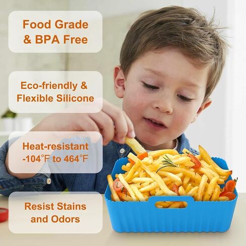 بطانات مقلاة هوائية من السيليكون مستطيلة 2 حزمة 8.0 بوصة بطانات Airfryer 8-10 QT بطانات مقلاة هوائية مزدوجة قابلة لإعادة الاستخدام وعاء فرن بطانة صينية الخبز، سلة مقلاة الهواء سلة سيليكون حصيرة وعاء مقلاة الهواء اكسسوارات المطبخ in Kuwait