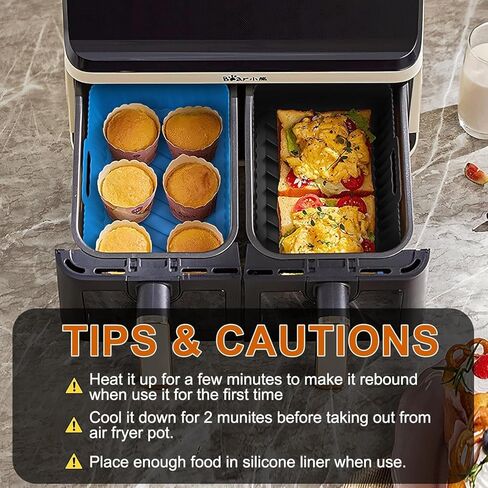 بطانات مقلاة هوائية من السيليكون مستطيلة 2 حزمة 8.0 بوصة بطانات Airfryer 8-10 QT بطانات مقلاة هوائية مزدوجة قابلة لإعادة الاستخدام وعاء فرن بطانة صينية الخبز، سلة مقلاة الهواء سلة سيليكون حصيرة وعاء مقلاة الهواء اكسسوارات المطبخ in Kuwait