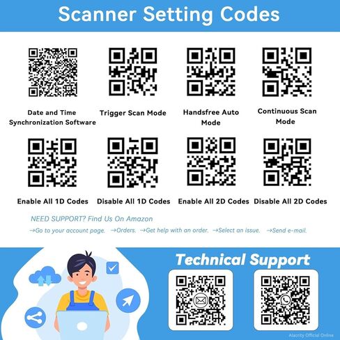 Alacrity 2D 1D QR ماسح الباركود الصناعي مع حامل (ليس شحن لاسلكي)، بلوتوث 2.4 جيجا هرتز سلكي USB 3in1، مقاوم للصدمات والغبار، حر اليدين للكمبيوتر المحمول والكمبيوتر اللوحي والهاتف Windows Mac iOS Android in Kuwait