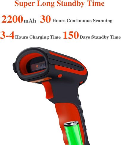 Alacrity 2D 1D QR ماسح الباركود الصناعي مع حامل (ليس شحن لاسلكي)، بلوتوث 2.4 جيجا هرتز سلكي USB 3in1، مقاوم للصدمات والغبار، حر اليدين للكمبيوتر المحمول والكمبيوتر اللوحي والهاتف Windows Mac iOS Android in Kuwait