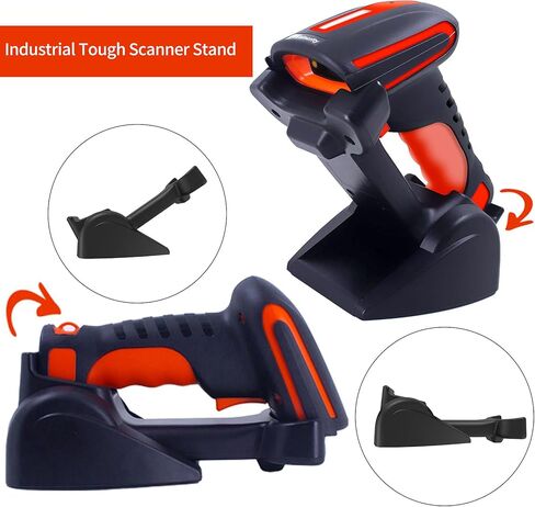 Alacrity 2D 1D QR ماسح الباركود الصناعي مع حامل (ليس شحن لاسلكي)، بلوتوث 2.4 جيجا هرتز سلكي USB 3in1، مقاوم للصدمات والغبار، حر اليدين للكمبيوتر المحمول والكمبيوتر اللوحي والهاتف Windows Mac iOS Android in Kuwait