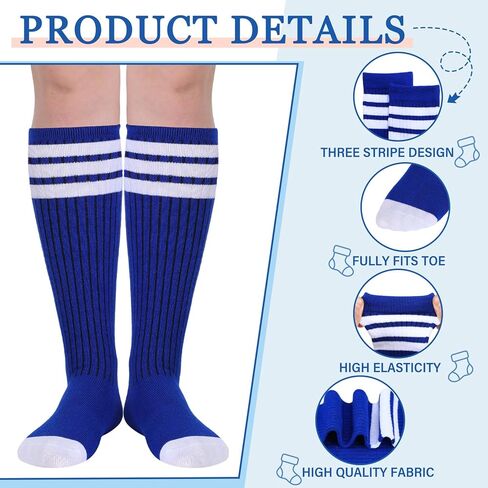 Bunnycool 8 Pairs Kids Knee High Stripe Tube Socks Toddler Soccer Socks Kids Three Stripes Tube Socks Kids Team Color Tube Socks School Uniform Socks for Football Basketball Girls Boys 4-6 Years Old in Saudi Arabia