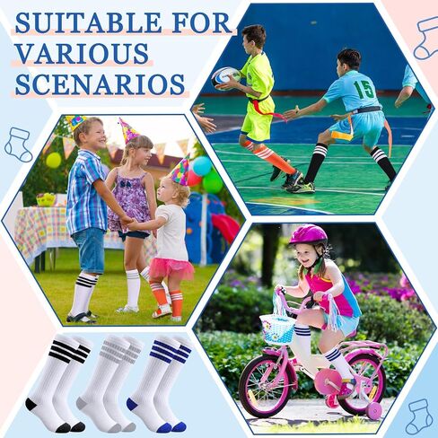 Bunnycool 8 Pairs Kids Knee High Stripe Tube Socks Toddler Soccer Socks Kids Three Stripes Tube Socks Kids Team Color Tube Socks School Uniform Socks for Football Basketball Girls Boys 4-6 Years Old in Saudi Arabia