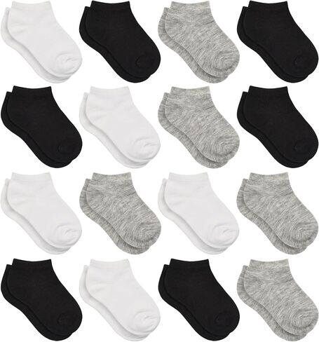 Toddler Socks, 16 Pairs Low Cut Ankle Socks for Kids (1-14 Years) | No Show Short Socks for Boys & Girls, Breathable, Lightweight, School, Athletic, Soft & Comfortable in Saudi Arabia