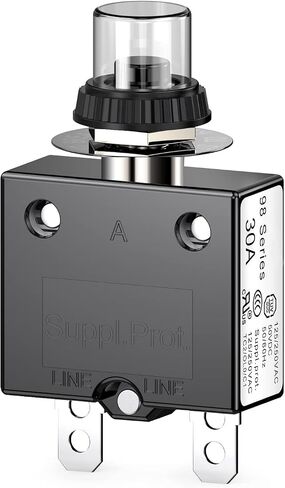 قاطع الدائرة الحرارية DIYhz، 98 سلسلة 30 أمبير 125/250 فولت تيار متردد، زر إعادة ضبط قاطع الدائرة مع أطراف توصيل سريعة وغطاء زر مقاوم للماء، قاطع دائرة الحمل الزائد الحراري 32 فولت تيار مستمر - 30 أمبير، قطعة واحدة in Kuwait