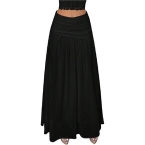 Women's Ruched Ruffle Layered Maxi Skirts Elegant Sheer Mesh Flowy Vacation A Line Long Skirt in Kuwait