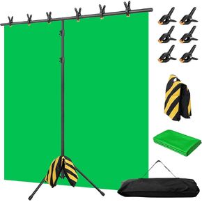 Green Screen Backdrop with Stand, 8x7.2ft Portable Greenscreen Background with Stand, T-Shape Green Screen Stand kit with 6 Spring Clamps, Sandbag, Carry Bag for Zoom, Video in Saudi Arabia