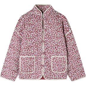 Muchpow Quilted Puffer Jacket for women Floral Printed Lightweight Cropped Button Down Outerwear with Pockets in Kuwait