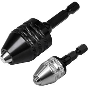 2Pcs Keyless Drill Chuck Adapter Set, 1/4" Hex Shank Quick Change (0.3-8mm) – Fits Impact Drill & Power Tools, Carbon Steel, for Milwaukee, DeWalt, Makita (2-Piece) in Saudi Arabia