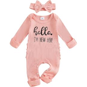 Newborn Baby Girl Winter Clothes Ruffle Ribbed Knit Romper One Piece Long Sleeve Jumpsuit Cute Coming Home Outfit in Kuwait