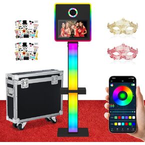 كشك صور DSLR، كشك صور مرآة سيلفي محمول مع شاشة لمس 15.6 بوصة APP للتحكم عن بعد وأضواء RGB لمناسبات الزفاف وتأجير عيد الميلاد (أبيض) in Kuwait