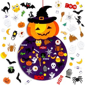 Tnoeuz DIY Halloween Felt Pumpkin Witch Hanging Decor for Kids Halloween Felt Crafts Kits Adhesive Ornaments Halloween Party Favors Home Wall Decorations Indoors Outdoors in Kuwait