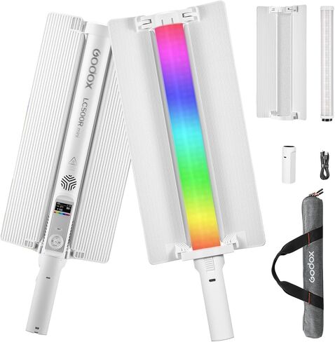 GODOX MINI LC500R 20W RGB مصباح التصوير الفوتوغرافي المحمول LED ضوء LED بطارية عصا مدمجة CRI≥95 2500K-8500K عكس الضوء 15 تأثيرات FX تدعم التحكم عن بعد اللاسلكي مع مقبض مقبض Barndoor in Saudi Arabia