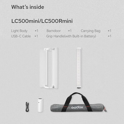 GODOX MINI LC500R 20W RGB مصباح التصوير الفوتوغرافي المحمول LED ضوء LED بطارية عصا مدمجة CRI≥95 2500K-8500K عكس الضوء 15 تأثيرات FX تدعم التحكم عن بعد اللاسلكي مع مقبض مقبض Barndoor in Saudi Arabia