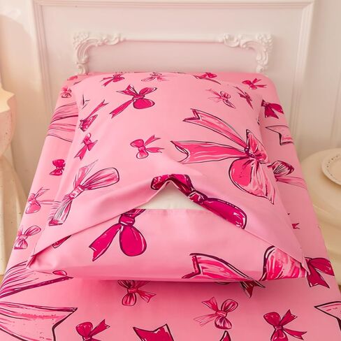 SDIII 4 Piece Pink Bow Girl Toddler Bedding Set, Cute Bowknot Princess Toddler Bedding Set with Comforter, Fitted Sheet, Flat Sheet and Pillowcase in Saudi Arabia