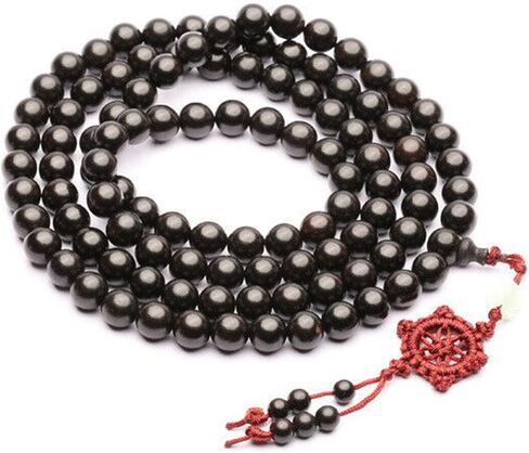 Natural Black Sandalwood 108 Beads Necklace Ebony wooden Meditation Prayer Mala Tibetan Buddhist (12mm) in Saudi Arabia