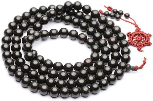 Natural Black Sandalwood 108 Beads Necklace Ebony wooden Meditation Prayer Mala Tibetan Buddhist (12mm) in Saudi Arabia