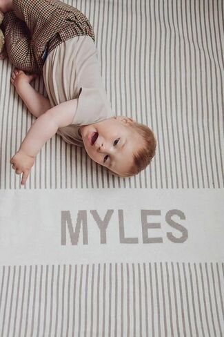 Personalized Striped Vertical Blanket – 100% Organic Cotton Customized Baby Blanket, Custom Name Option, Bassinet 30x40, Gift for Baby Shower, Birthday Present, Newborn, Girls and Boys, Toddlers, Kids in Saudi Arabia