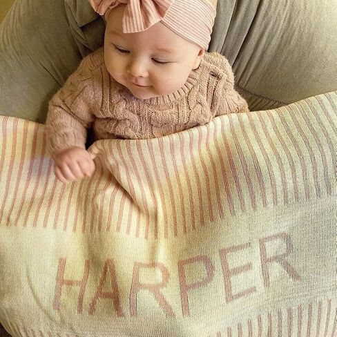Personalized Striped Vertical Blanket – 100% Organic Cotton Customized Baby Blanket, Custom Name Option, Bassinet 30x40, Gift for Baby Shower, Birthday Present, Newborn, Girls and Boys, Toddlers, Kids in Saudi Arabia