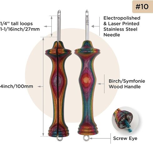 The Oxford Punch Needle #8 (1/2 inch Loop) Fine Point Punch Needle | Patented Design | Ergonomic Colorful Symfonie Wood Handle | Electropolished Steel Tip | Ideal for Rug Hooking in Saudi Arabia