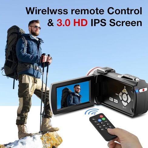 4K Video Camera Camcorder, 64MP UHD Vlogging Dual Camera for YouTube, 21X Digital Zoom IPS Screen Vlog Camera with External Microphone, Stabilizer, Remote, 2 Batteries, Remote, Memory Card in Saudi Arabia