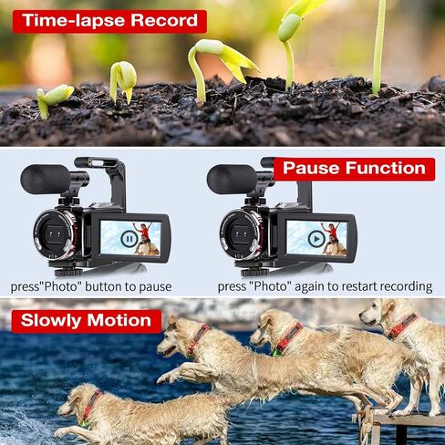 4K Video Camera Camcorder, 64MP UHD Vlogging Dual Camera for YouTube, 21X Digital Zoom IPS Screen Vlog Camera with External Microphone, Stabilizer, Remote, 2 Batteries, Remote, Memory Card in Saudi Arabia