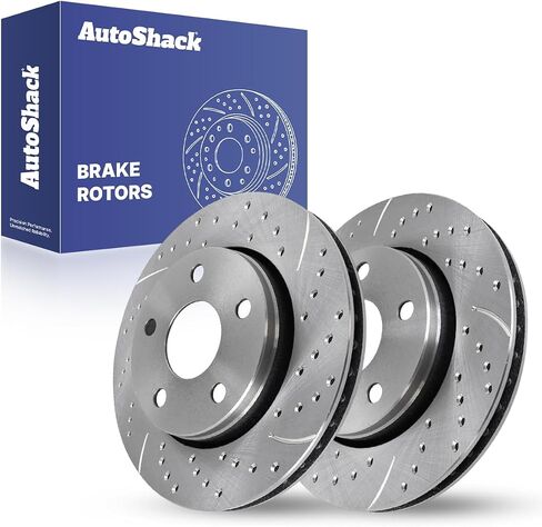AutoShack Black Hat Drilled and Slotted Brake Rotors Front Brake Rotor Replacement Kit for 2007-2017 Jeep Wrangler 2018 Wrangler JK 3.6L 3.8L V6 4WD RWD PR63042LR in Kuwait