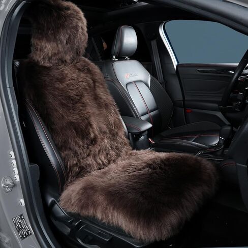Sheepskin Fur Car Seat Covers, Universal Size Australian Long Wool Car Seat Cushion for Adult Man Women, 1 Piece Seat (Burgundy/Dark Red) in Kuwait