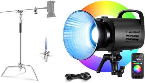 NEEWER Basics SC320 Lite 100% حامل C من الفولاذ المقاوم للصدأ عالي التحمل مع ذراع بوم + CB100C 130 وات RGB LED ضوء فيديو، حامل إضاءة للتصوير الفوتوغرافي بحد أقصى 10.5 قدم/320 سم in Saudi Arabia