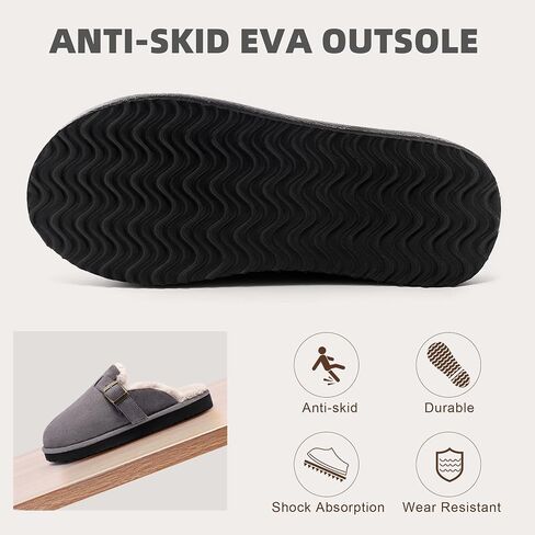 Women's Fuzzy Suede Slippers Faux Fur Memory Foam Scuff Slippers Warm Winter Slip-On House Shoes with Adjustable Buckle Indoor and Outdoor in Saudi Arabia