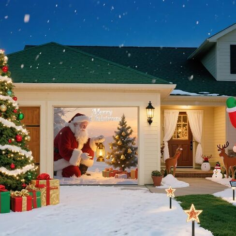Christmas Garage Door Banner – Santa Claus, Xmas Tree & Gift Boxes, Large Waterproof Reusable Outdoor Holiday Cover for Home, Yard, Party & Photo Backdrop,16 * 7ft/4.8 * 2.1m in Saudi Arabia