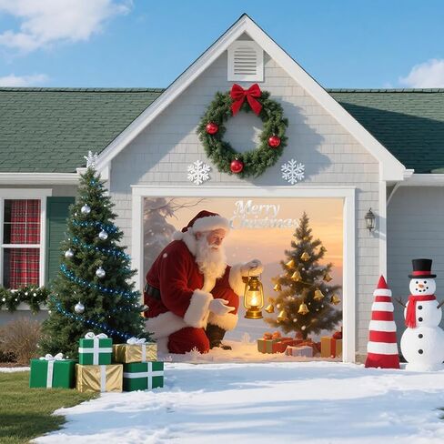 Christmas Garage Door Banner – Santa Claus, Xmas Tree & Gift Boxes, Large Waterproof Reusable Outdoor Holiday Cover for Home, Yard, Party & Photo Backdrop,16 * 7ft/4.8 * 2.1m in Saudi Arabia