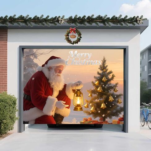 Christmas Garage Door Banner – Santa Claus, Xmas Tree & Gift Boxes, Large Waterproof Reusable Outdoor Holiday Cover for Home, Yard, Party & Photo Backdrop,16 * 7ft/4.8 * 2.1m in Saudi Arabia