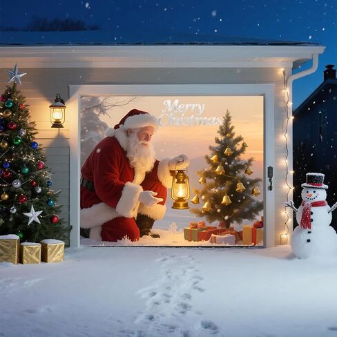 Christmas Garage Door Banner – Santa Claus, Xmas Tree & Gift Boxes, Large Waterproof Reusable Outdoor Holiday Cover for Home, Yard, Party & Photo Backdrop,16 * 7ft/4.8 * 2.1m in Saudi Arabia