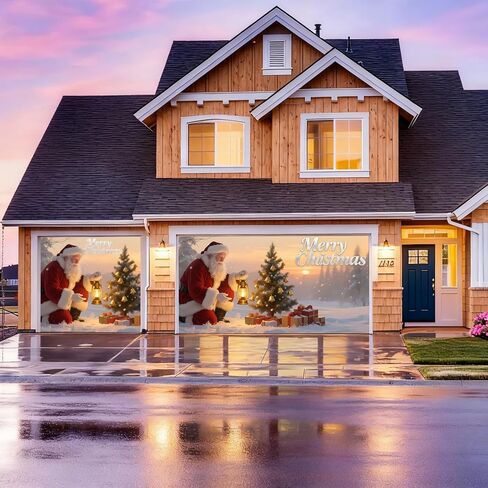 Christmas Garage Door Banner – Santa Claus, Xmas Tree & Gift Boxes, Large Waterproof Reusable Outdoor Holiday Cover for Home, Yard, Party & Photo Backdrop,16 * 7ft/4.8 * 2.1m in Saudi Arabia