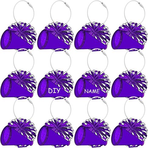12 Pcs Cheer Luggage Tags for Suitcases Travel Labels with Metal Ring Cheer Pom Pom Keychain DIY Name Cheerleader Teams Gifts Cheerleading Sports Accessories Backpack Charms for Women Teen Coach Gift in Saudi Arabia