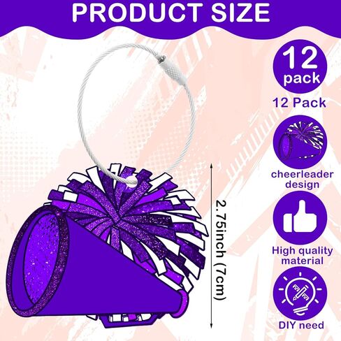 12 Pcs Cheer Luggage Tags for Suitcases Travel Labels with Metal Ring Cheer Pom Pom Keychain DIY Name Cheerleader Teams Gifts Cheerleading Sports Accessories Backpack Charms for Women Teen Coach Gift in Saudi Arabia