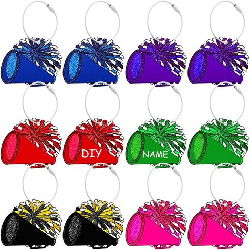 12 Pcs Cheer Luggage Tags for Suitcases Travel Labels with Metal Ring Cheer Pom Pom Keychain DIY Name Cheerleader Teams Gifts Cheerleading Sports Accessories Backpack Charms for Women Teen Coach Gift in Saudi Arabia
