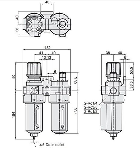 1/2" Compressed Air Moisture Filter Regulator Oiler Separator Lubricator Combo Southern FRL in Saudi Arabia