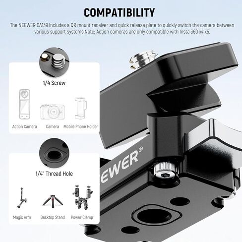 NEEWER Action Camera Quick Release Plate Compatible with Insta 360 x4 x5, Aluminum Tripod Mount QR Adapter Accessories Kit with 1/4" Thread Hole for Filmmaking Video Recording, CA139 in Saudi Arabia