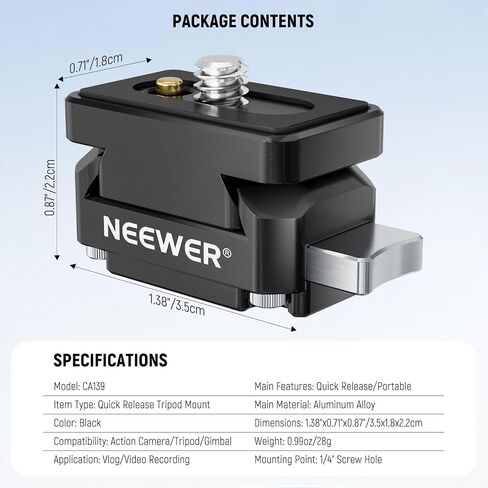 NEEWER Action Camera Quick Release Plate Compatible with Insta 360 x4 x5, Aluminum Tripod Mount QR Adapter Accessories Kit with 1/4" Thread Hole for Filmmaking Video Recording, CA139 in Saudi Arabia