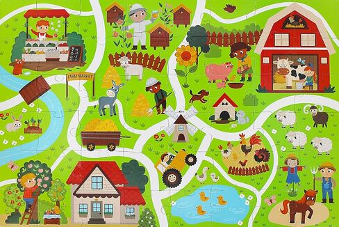 City Playmat Jumboo Floor Puzzle للأطفال الذين تتراوح أعمارهم بين 3-8-60 قطعة أحذية بانوراما كبيرة ، خريطة بلدة مع مسارات السباق ومسارات القطار-لعبة تعليمية للتظاهر-هدية رائعة لمرحلة ما قبل المدرسة in Kuwait