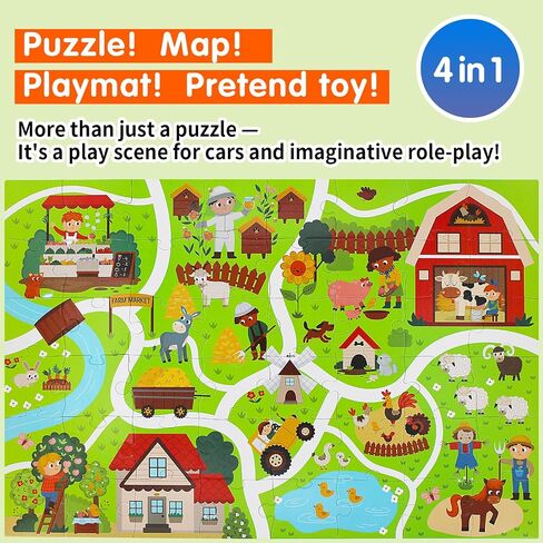 City Playmat Jumboo Floor Puzzle للأطفال الذين تتراوح أعمارهم بين 3-8-60 قطعة أحذية بانوراما كبيرة ، خريطة بلدة مع مسارات السباق ومسارات القطار-لعبة تعليمية للتظاهر-هدية رائعة لمرحلة ما قبل المدرسة in Kuwait